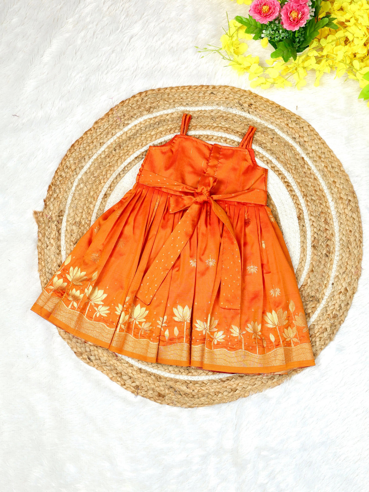 TEJU – Paithani Silk Frock - Orange Color
