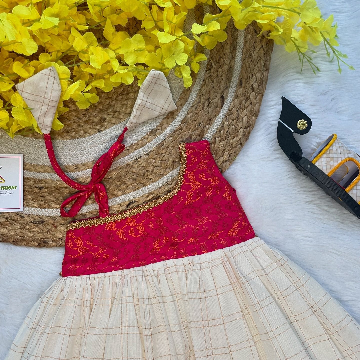 Budget Friendly Kasavu Frock – Pink Banarasi Silk with Kerala Cotton Fabric