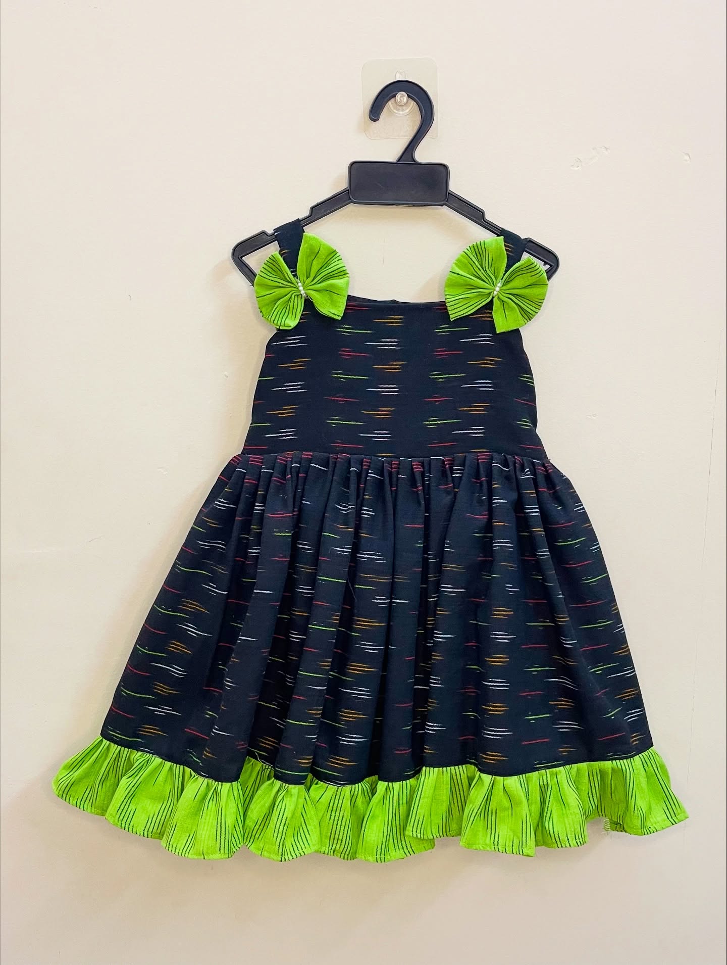Black and Green Ikkat Cotton Frock