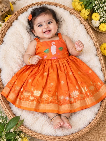 TEJU – Paithani Silk Frock - Orange Color