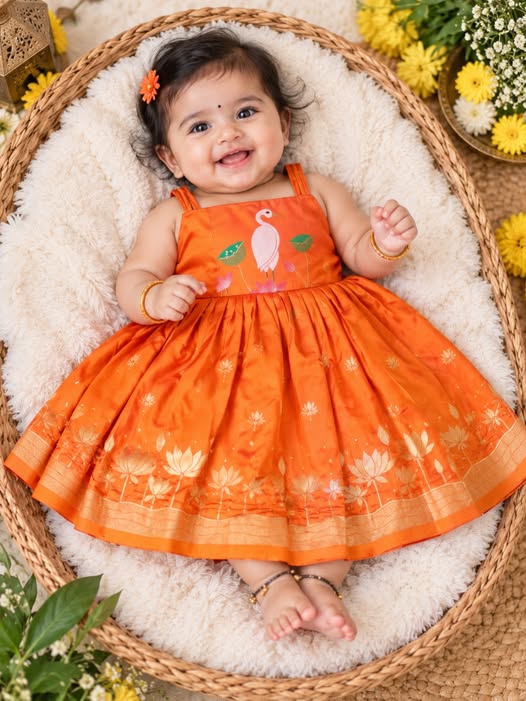 TEJU – Paithani Silk Frock - Orange Color