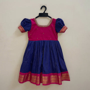 Pure comfort and elegance with our Handloom Kalyani Silk Frock, Red and Blue specially designed for delicate baby skin