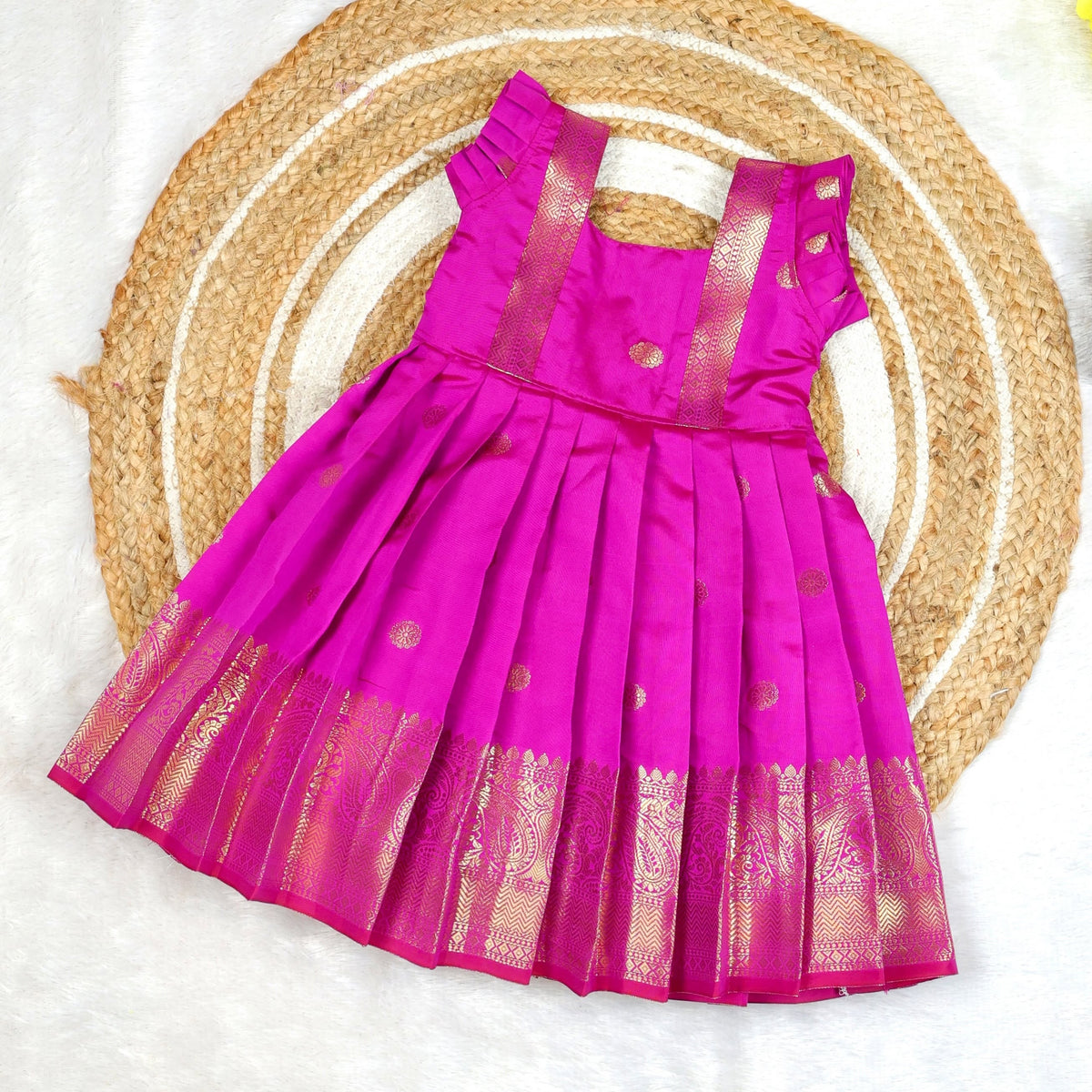 NARUVI - Roja Pink Banarasi Silk Frock