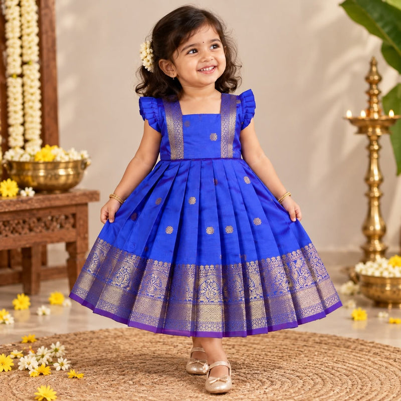 NARUVI - Blue Banarasi Silk Frock