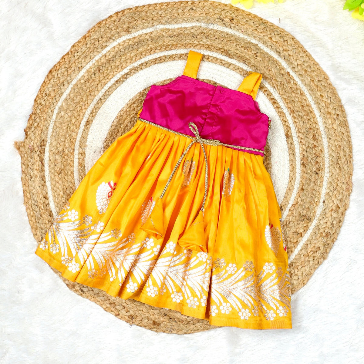 SIYA - Pink & Yellow Premium Banarasi Soft Silk Frock