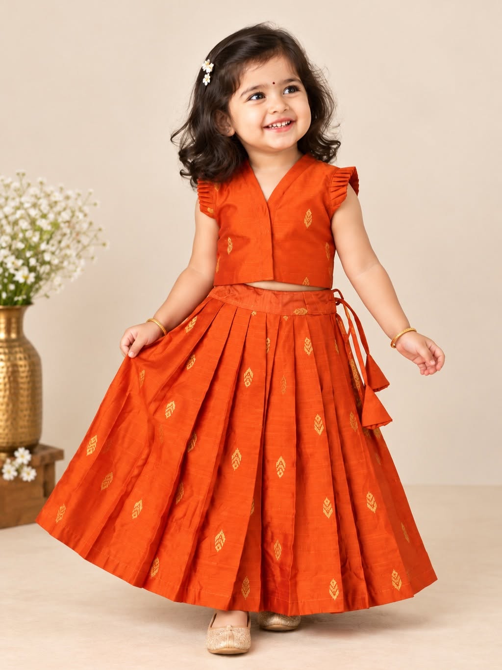 Premium Raw Silk Skirt & Top in Orange hue (KIARA) – Festive Elegance Redefined