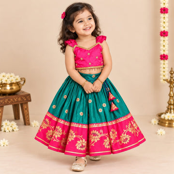 MIRUNA – Ramar Green and Pink Combo Paithani Silk Paavadai Sattai