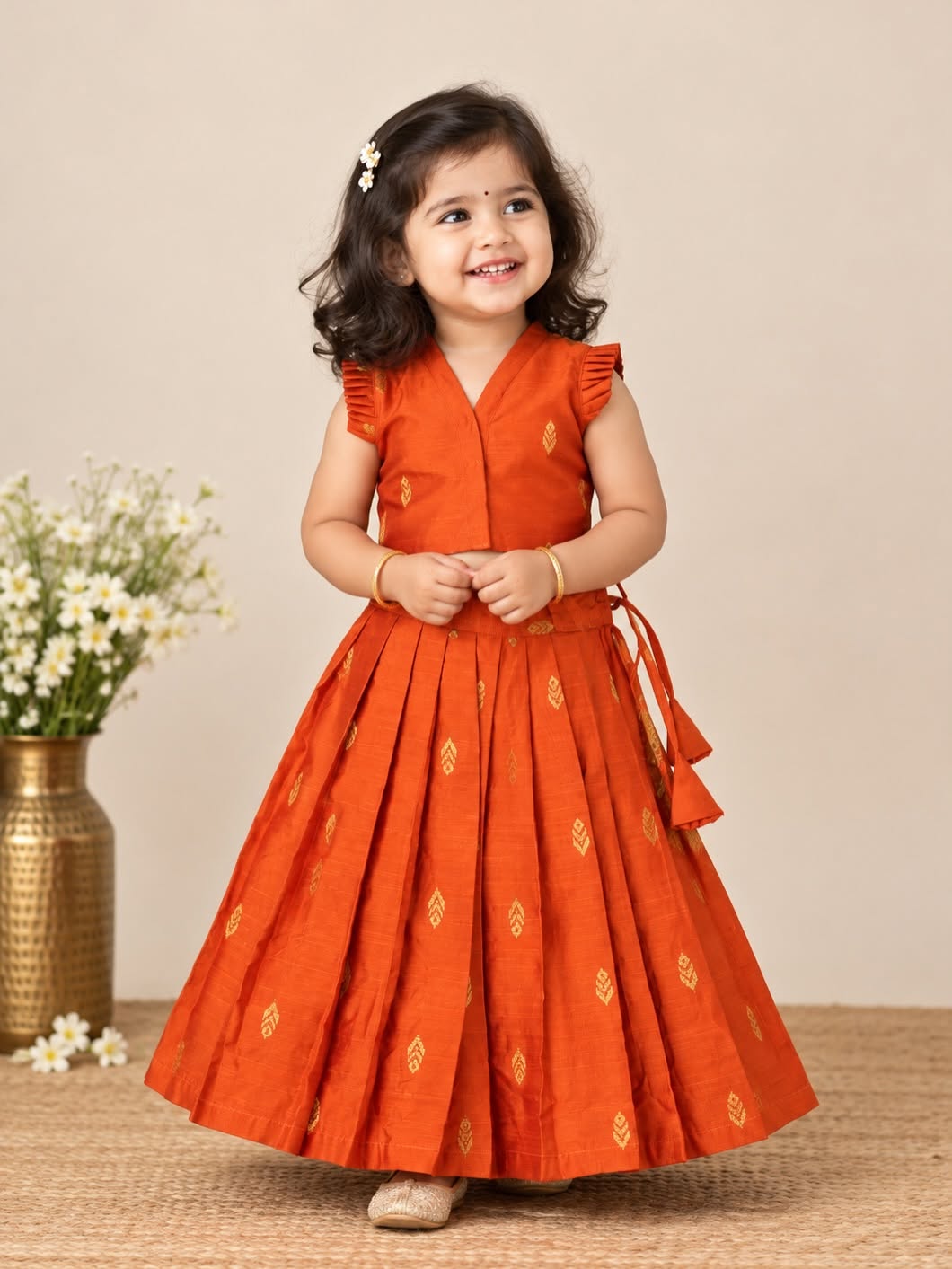 Premium Raw Silk Skirt & Top in Orange hue (KIARA) – Festive Elegance Redefined