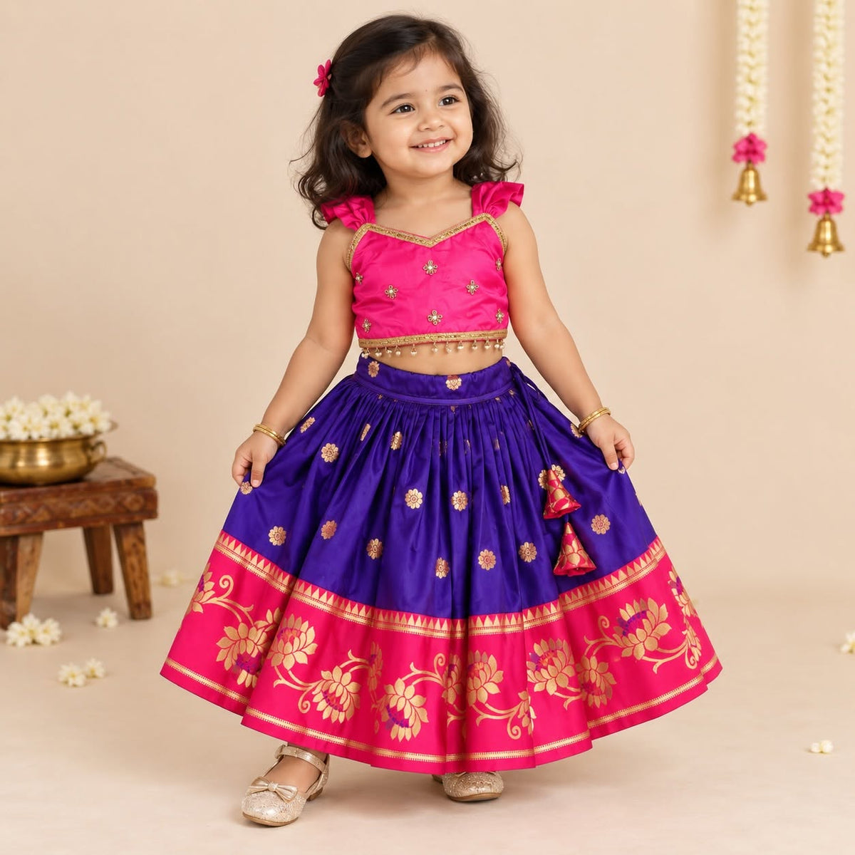 MIRUNA – Blue and Pink Combo Paithani Silk Paavadai Sattai