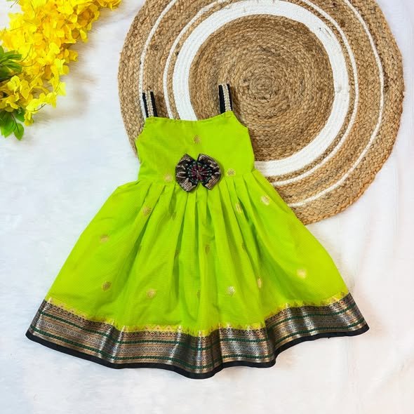 Green and Black Banarasi Silk Frock