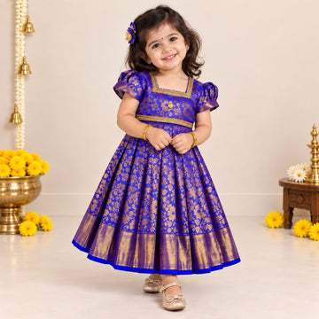 NEELI - BLUE SEMI KANCHIPATTU FROCK