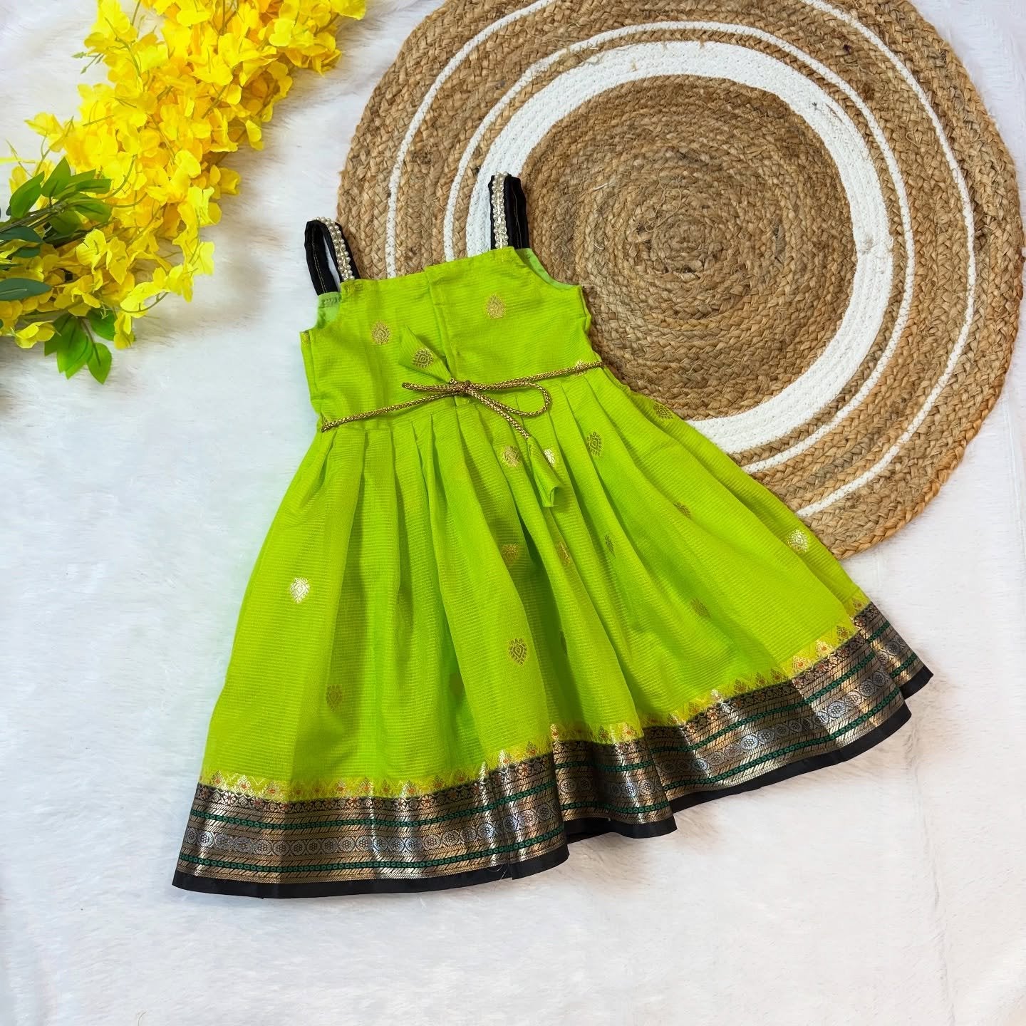 Green and Black Banarasi Silk Frock