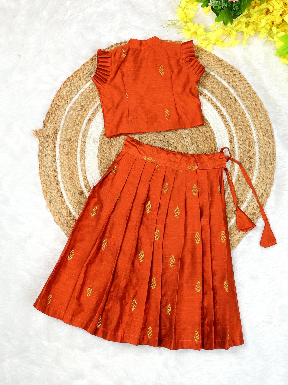 Premium Raw Silk Skirt & Top in Orange hue (KIARA) – Festive Elegance Redefined