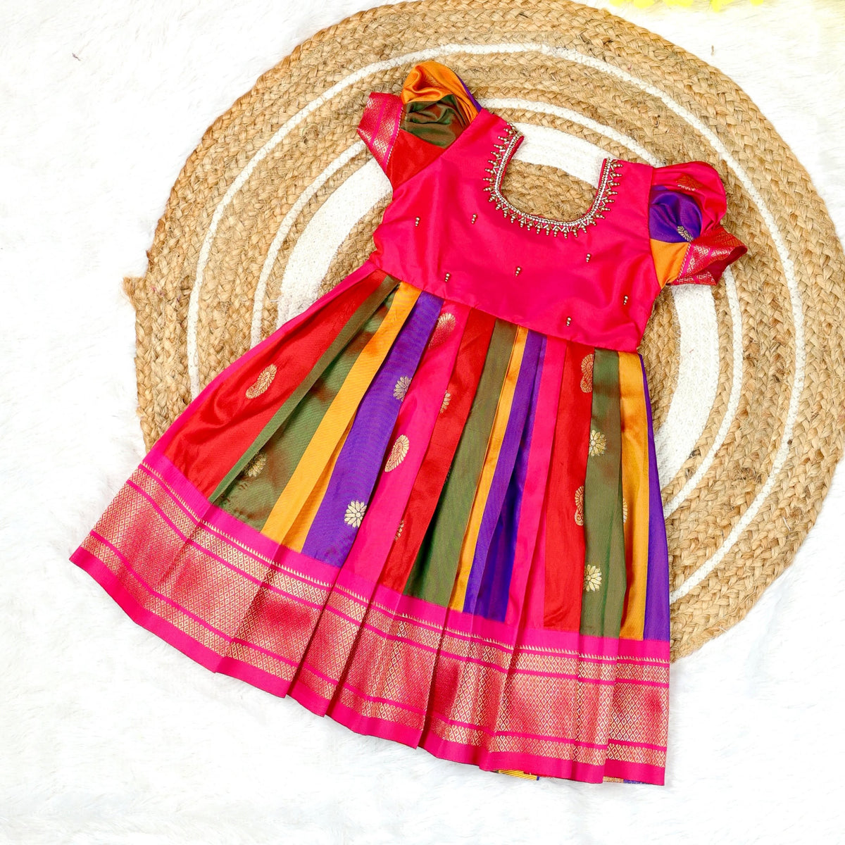 RANGOLI – A Celebration of Colours - Multicolour Festive Ethnic Semi Kanchi Silk Frock