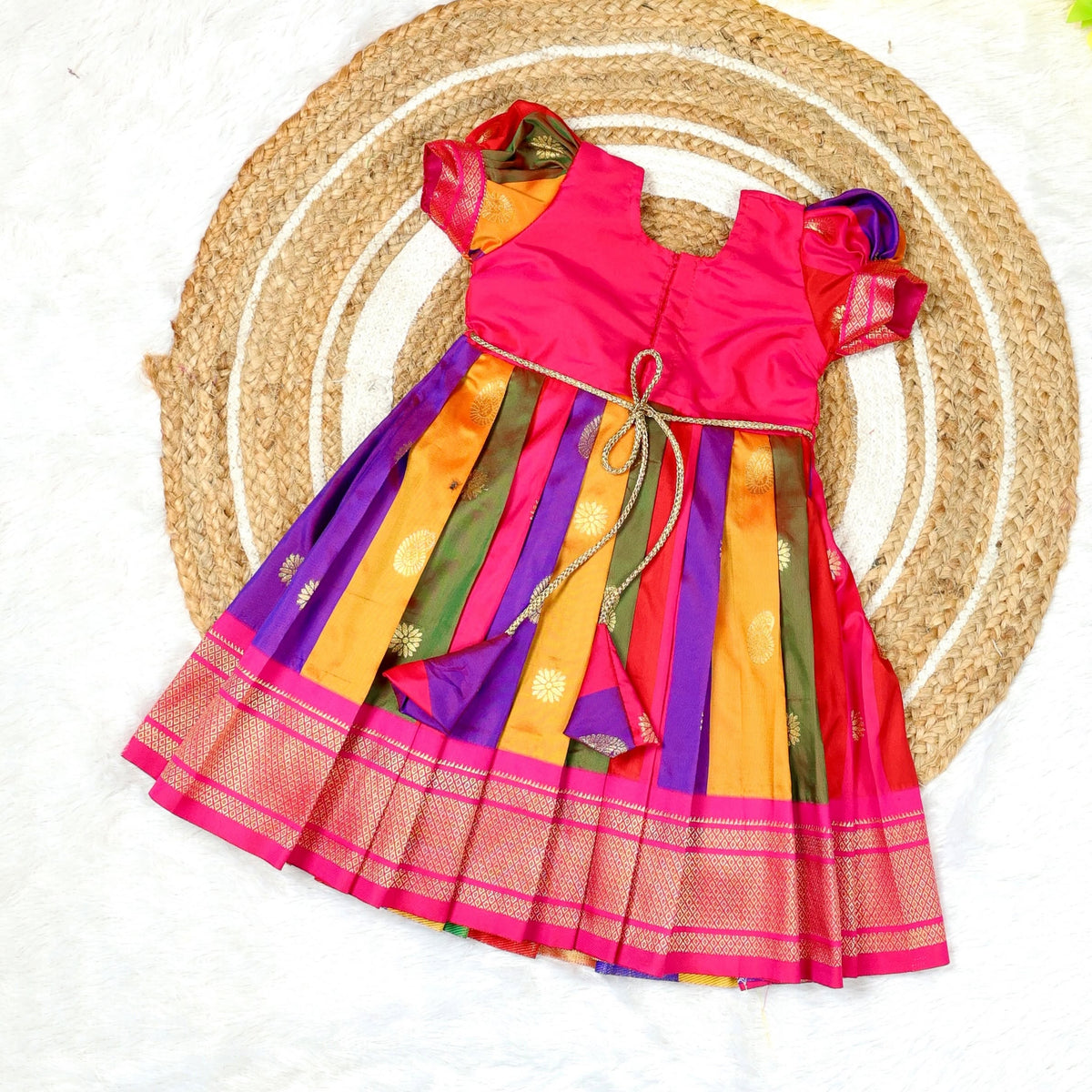 RANGOLI – A Celebration of Colours - Multicolour Festive Ethnic Semi Kanchi Silk Frock