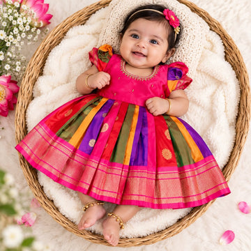 RANGOLI – A Celebration of Colours - Multicolour Festive Ethnic Semi Kanchi Silk Frock