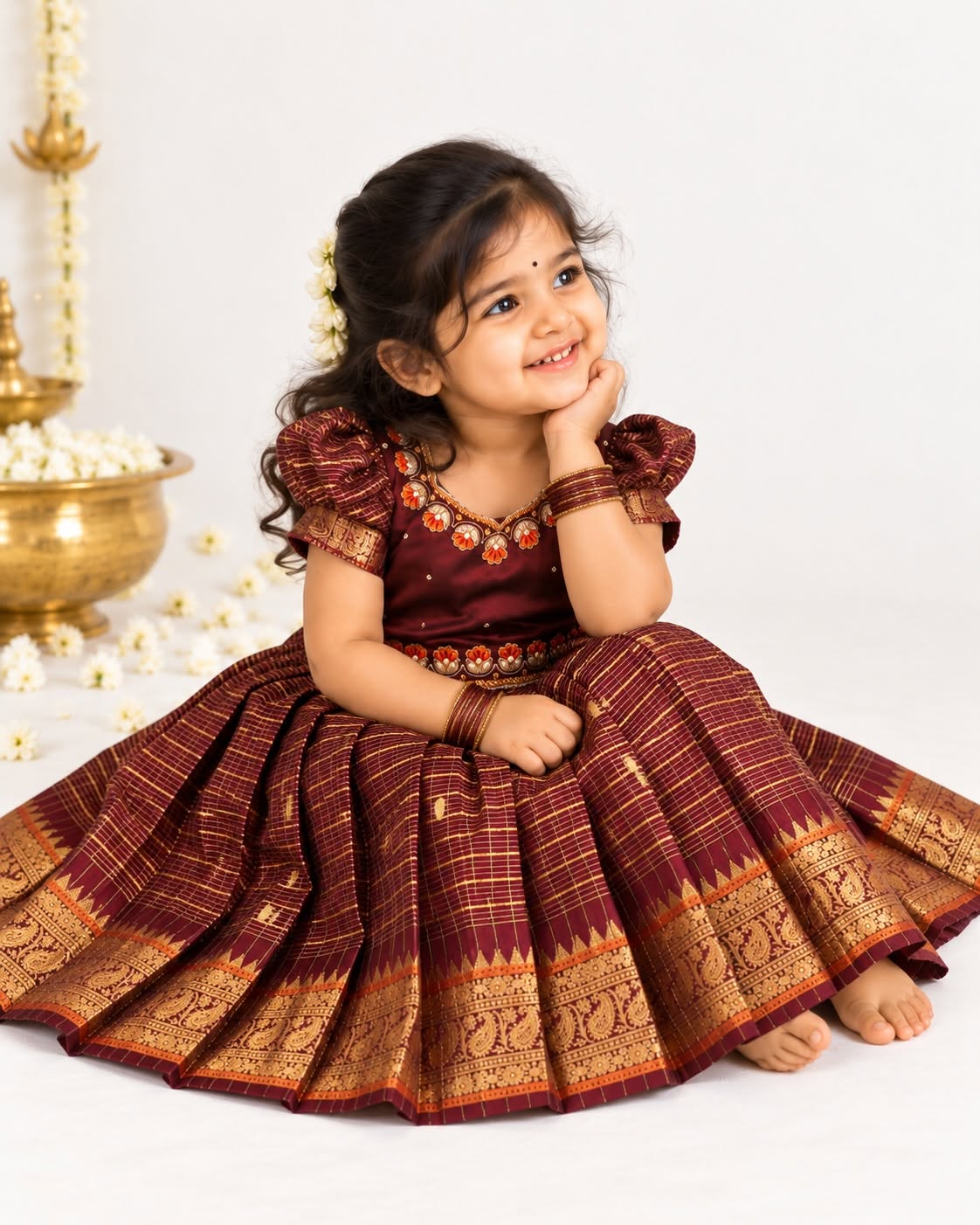 AATHIRAI - A rich maroon & gold traditional dress crafted for those beautiful festive moments
