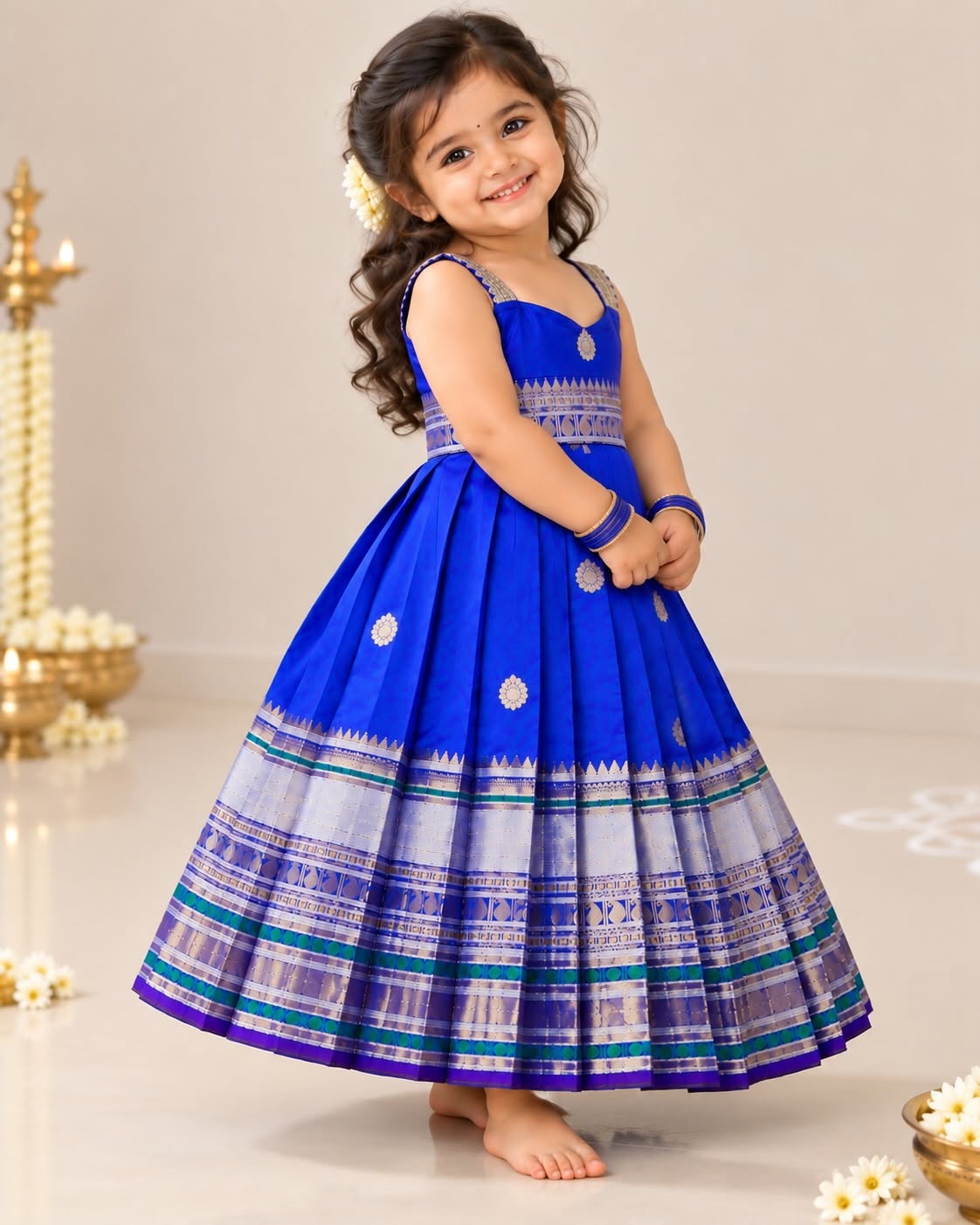 ADITI - Royal Blue Elegance Banarasi Silk Frock