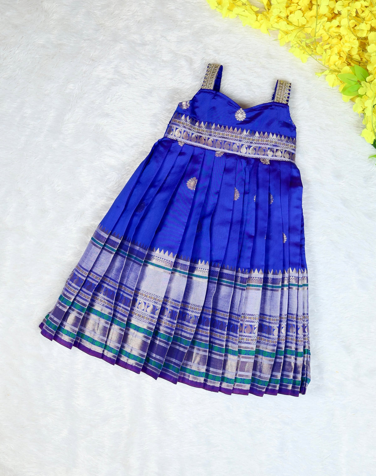ADITI - Royal Blue Elegance Banarasi Silk Frock
