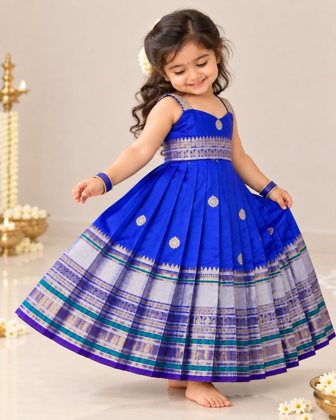 ADITI - Royal Blue Elegance Banarasi Silk Frock