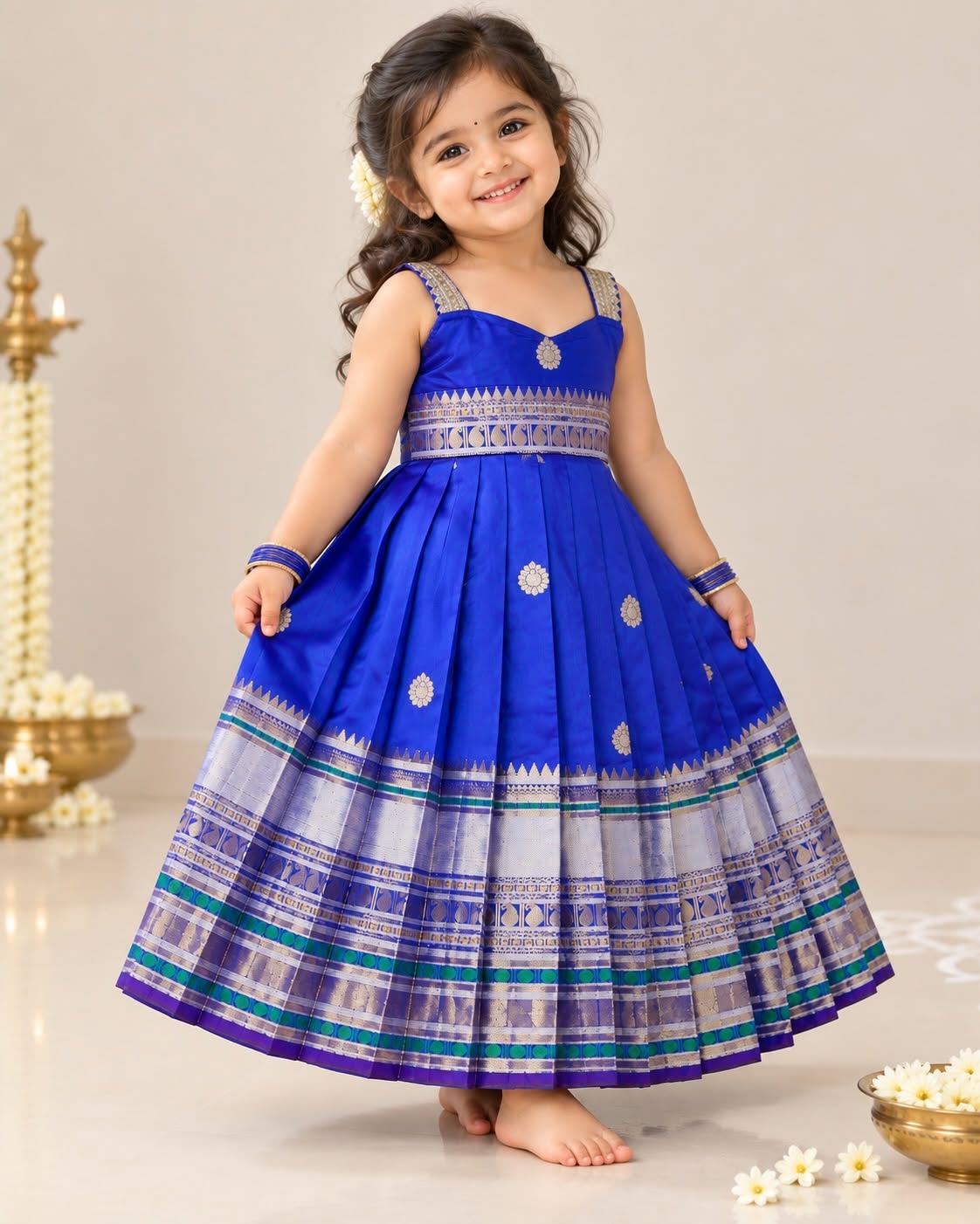 ADITI - Royal Blue Elegance Banarasi Silk Frock