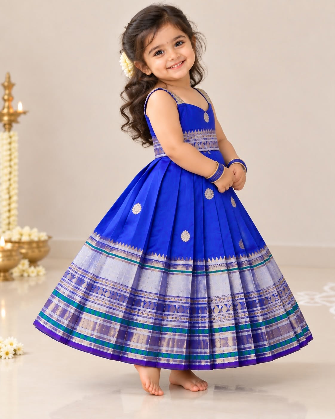 ADITI - Royal Blue Elegance Banarasi Silk Frock