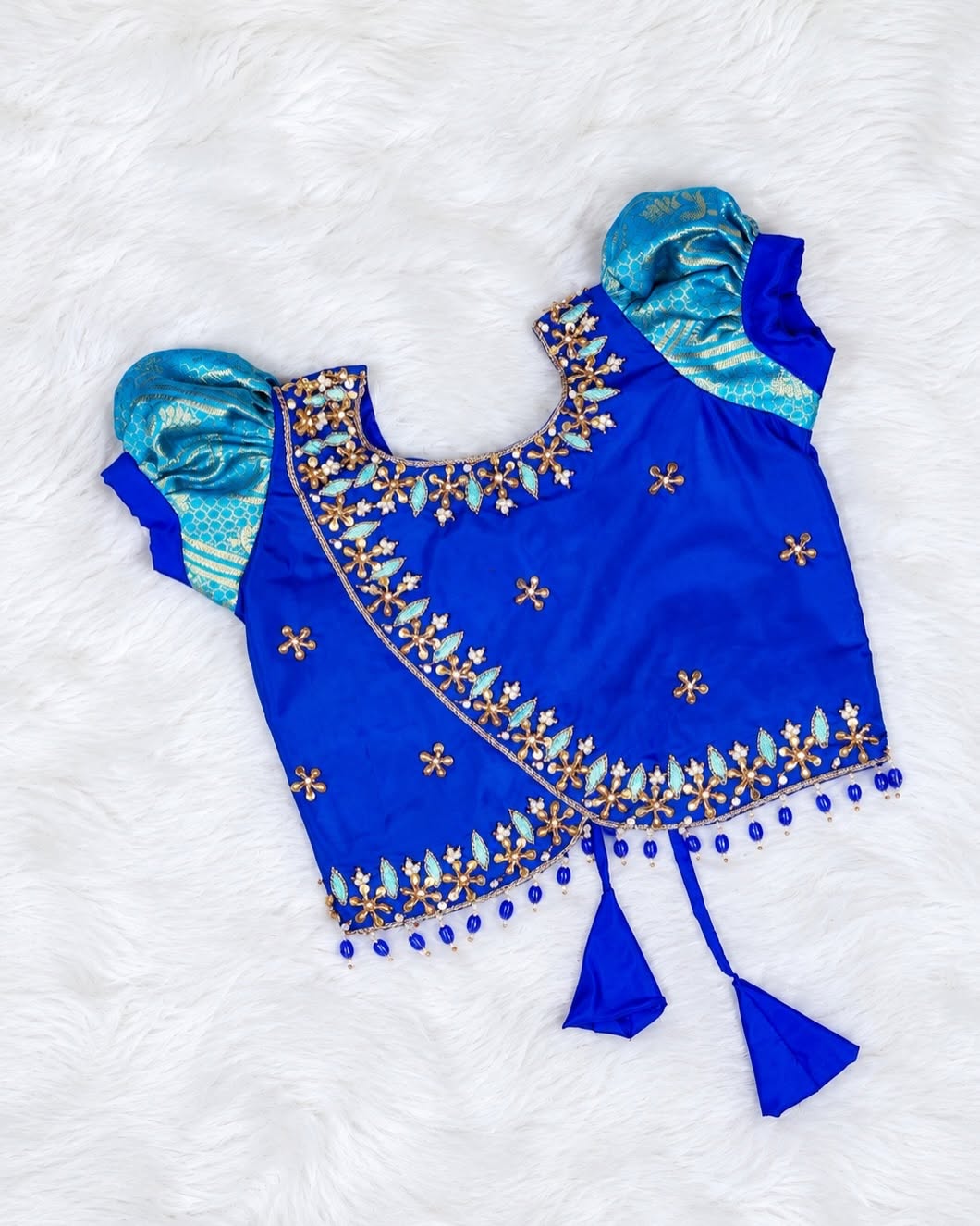MILIR - Royal Blue & Light Blue Aariwork Premium Banarasi Paavadai and Sattai