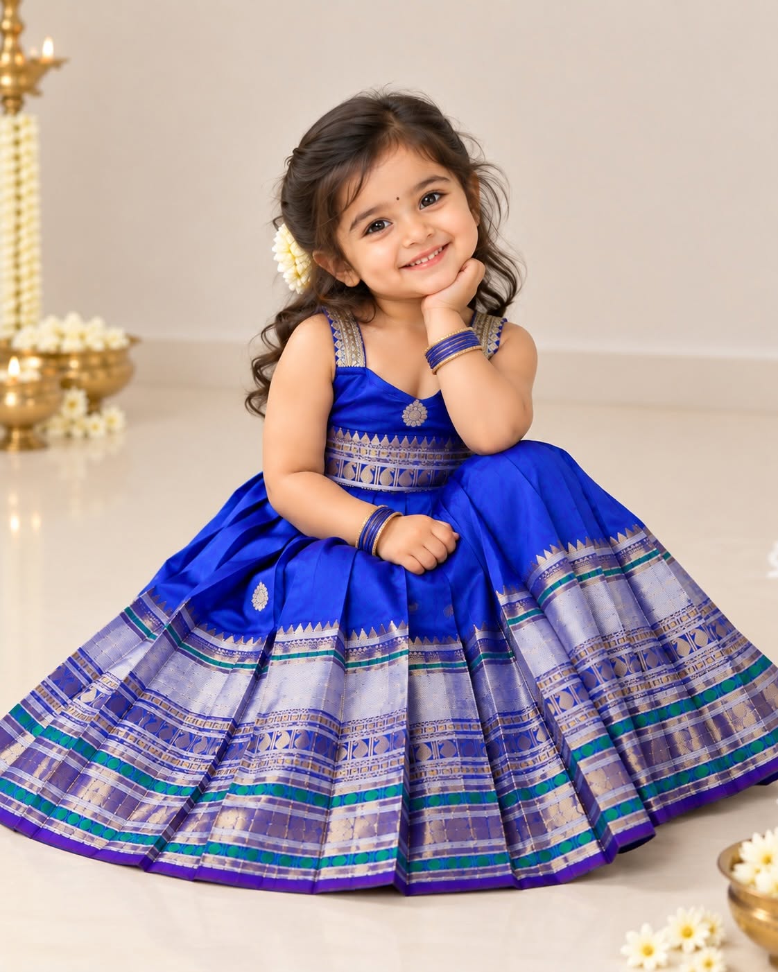 ADITI - Royal Blue Elegance Banarasi Silk Frock