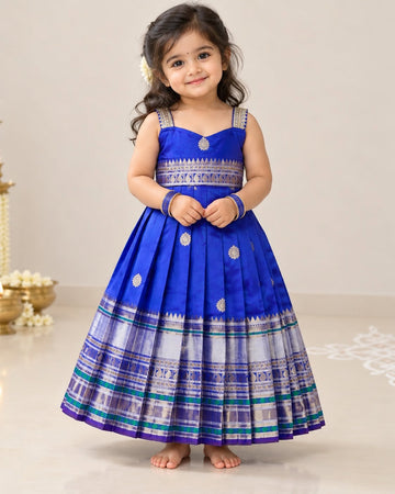 ADITI - Royal Blue Elegance Banarasi Silk Frock