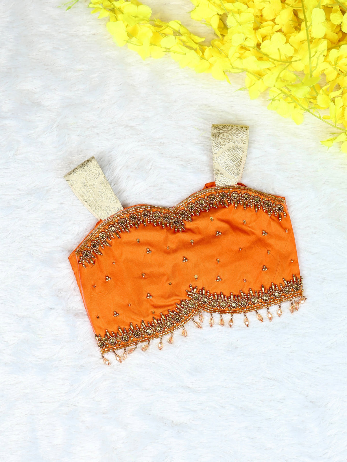 TANVI - A Royal Blend of Orange & Ivory Gold Premium Banarasi Skirt and Top