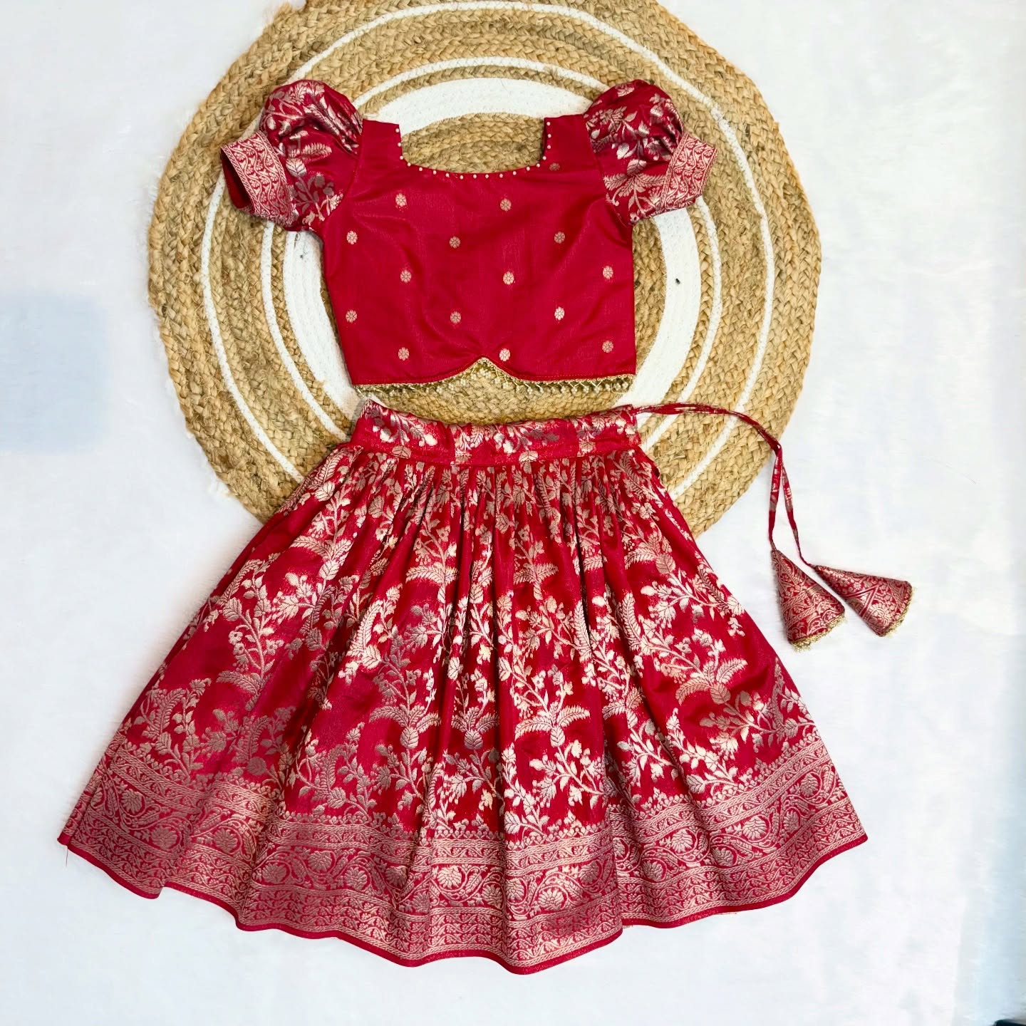 Red Banarasi Paavadai Sattai - Premium zari detailing