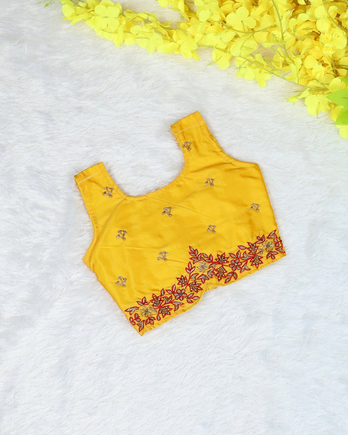 VENBA - A beautiful festive crop top & skirt set crafted in a rich yellow and elegant ivory-gold combination