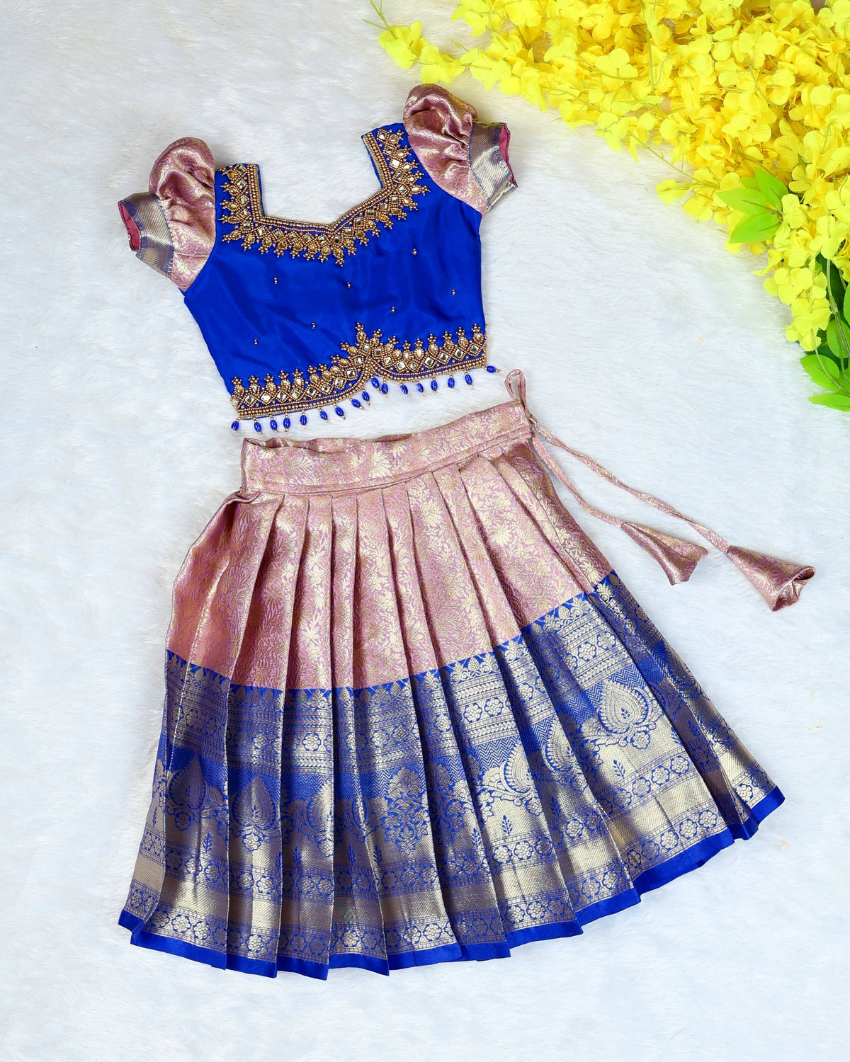 NILANI - Royal Blue & Lavender Premium Banarasi Pattu Paavadai