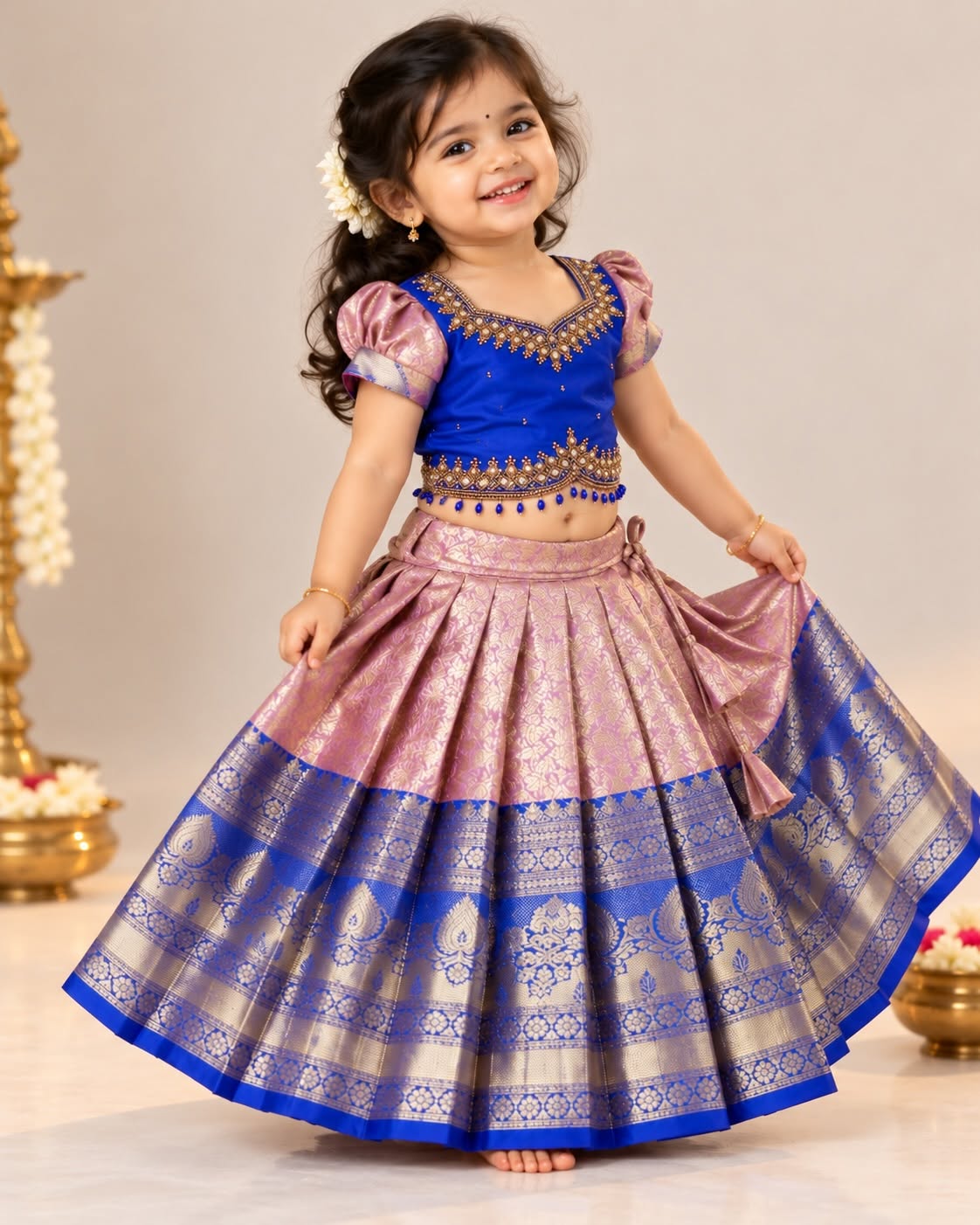 NILANI - Royal Blue & Lavender Premium Banarasi Pattu Paavadai