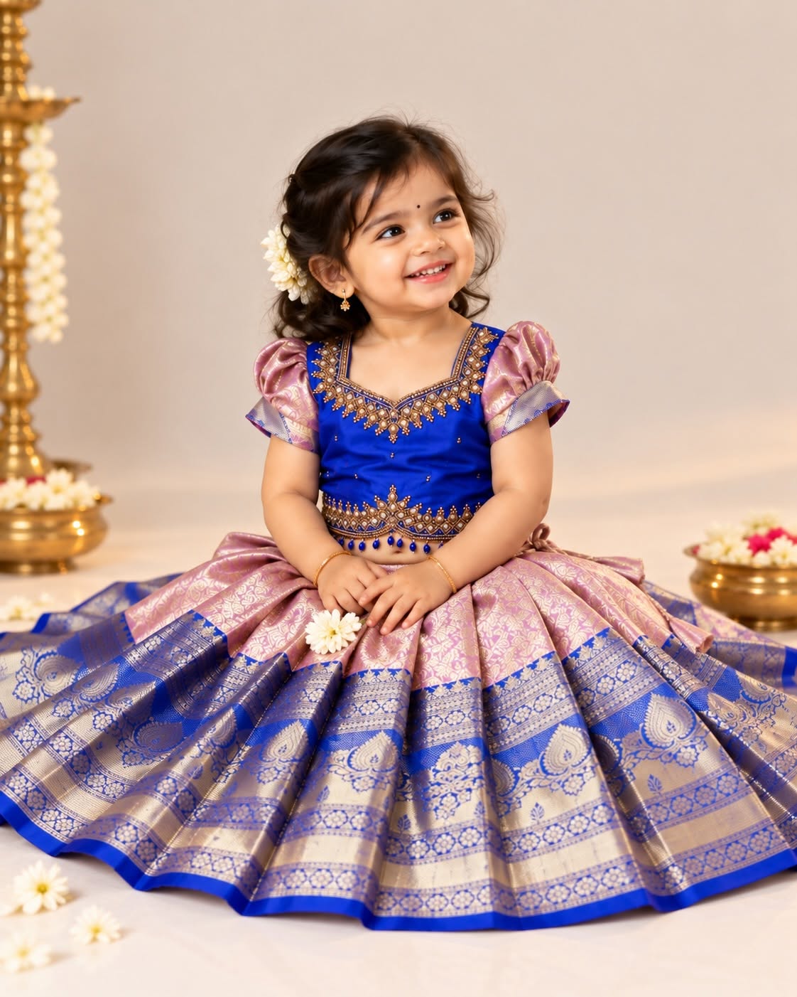 NILANI - Royal Blue & Lavender Premium Banarasi Pattu Paavadai