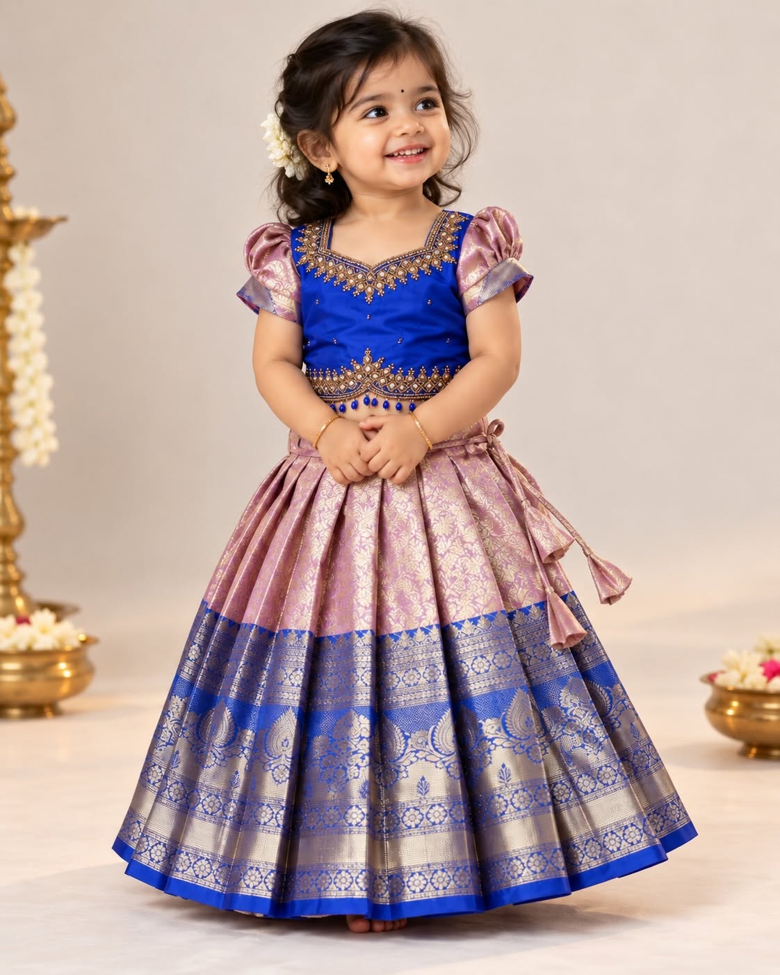 NILANI - Royal Blue & Lavender Premium Banarasi Pattu Paavadai