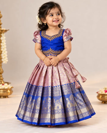 NILANI - Royal Blue & Lavender Premium Banarasi Pattu Paavadai
