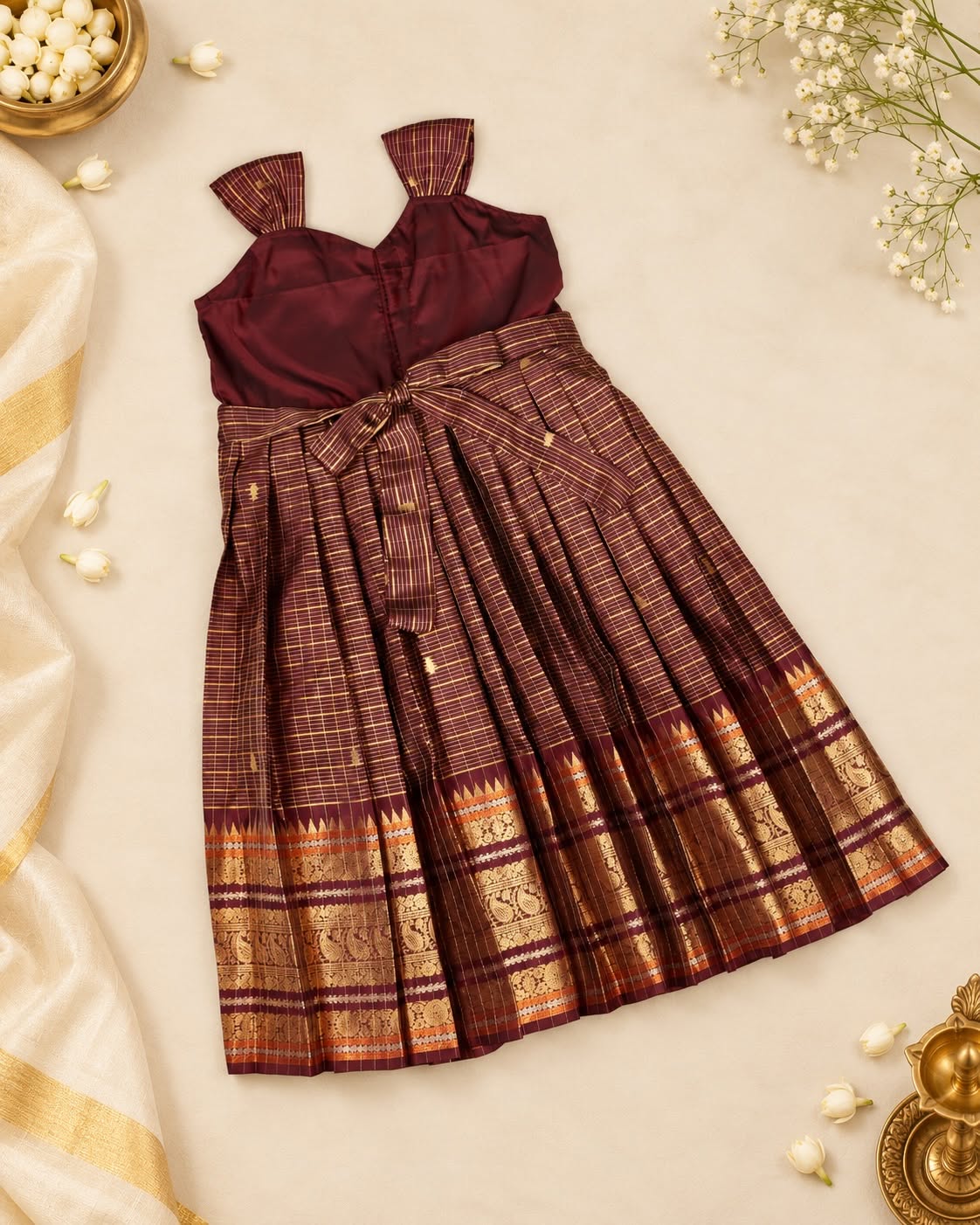 SENTHAMARAI - A rich deep brown frock beautifully adorned with intricate lotus Aariwork