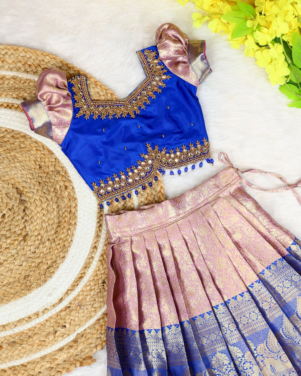 NILANI - Royal Blue & Lavender Premium Banarasi Pattu Paavadai
