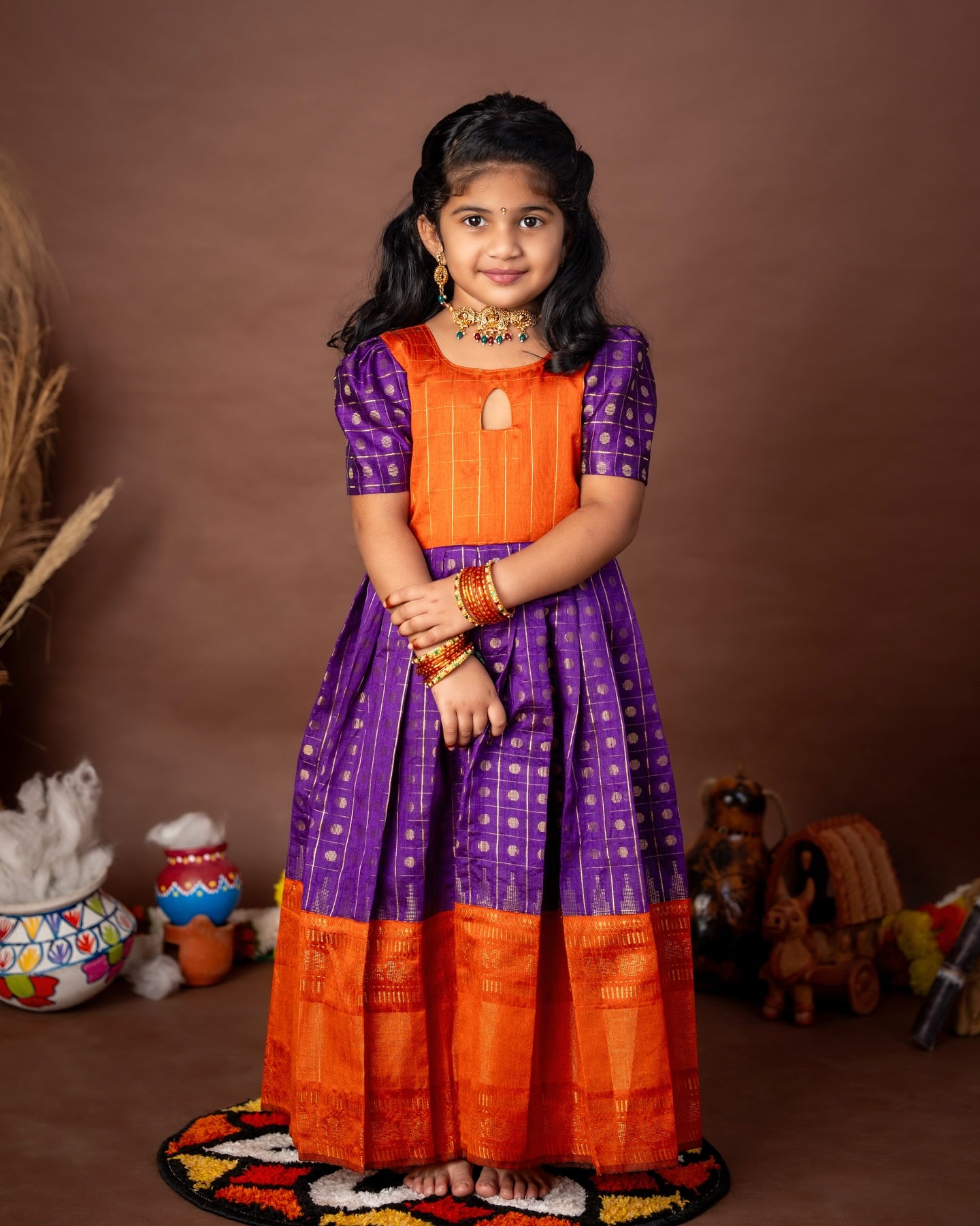 Orange and Violet Silk Frock, a beautiful blend of vibrant tradition and timeless elegance