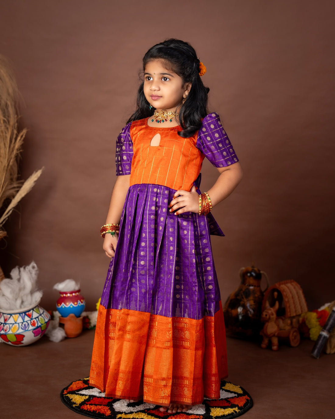 Orange and Violet Silk Frock, a beautiful blend of vibrant tradition and timeless elegance