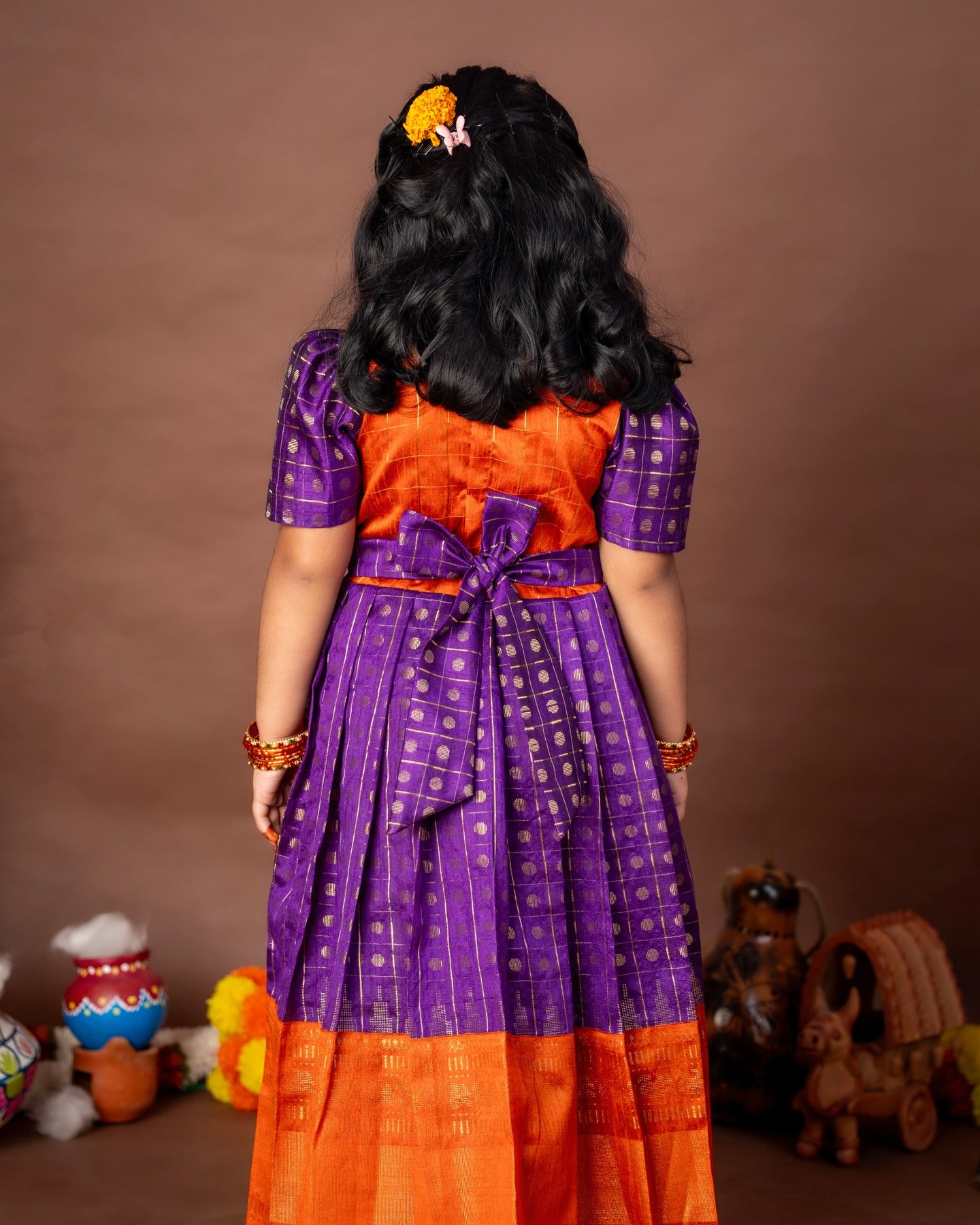 Orange and Violet Silk Frock, a beautiful blend of vibrant tradition and timeless elegance