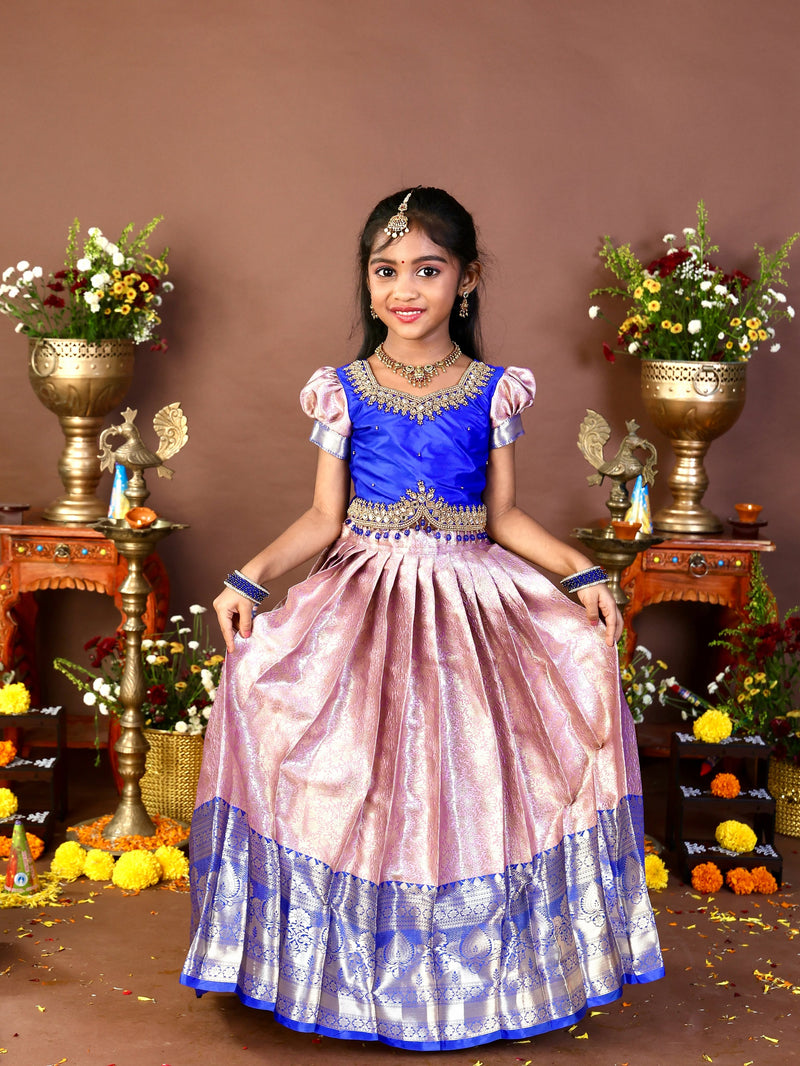 NILANI - Royal Blue & Lavender Premium Banarasi Pattu Paavadai