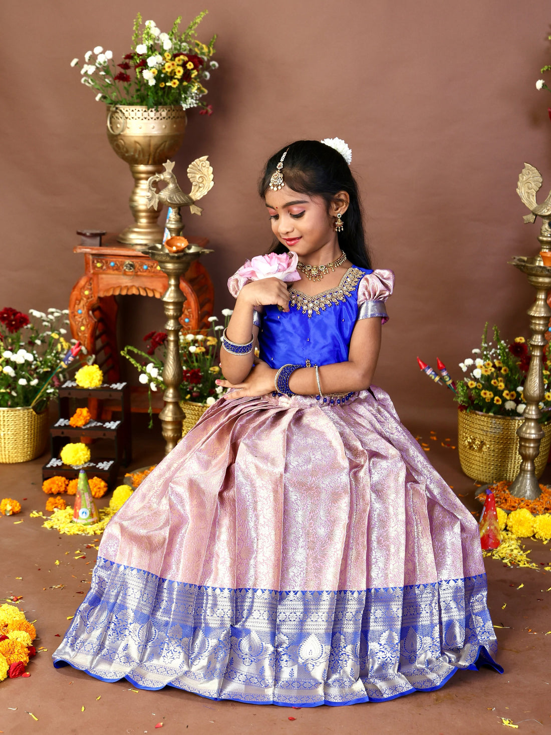 NILANI - Royal Blue & Lavender Premium Banarasi Pattu Paavadai