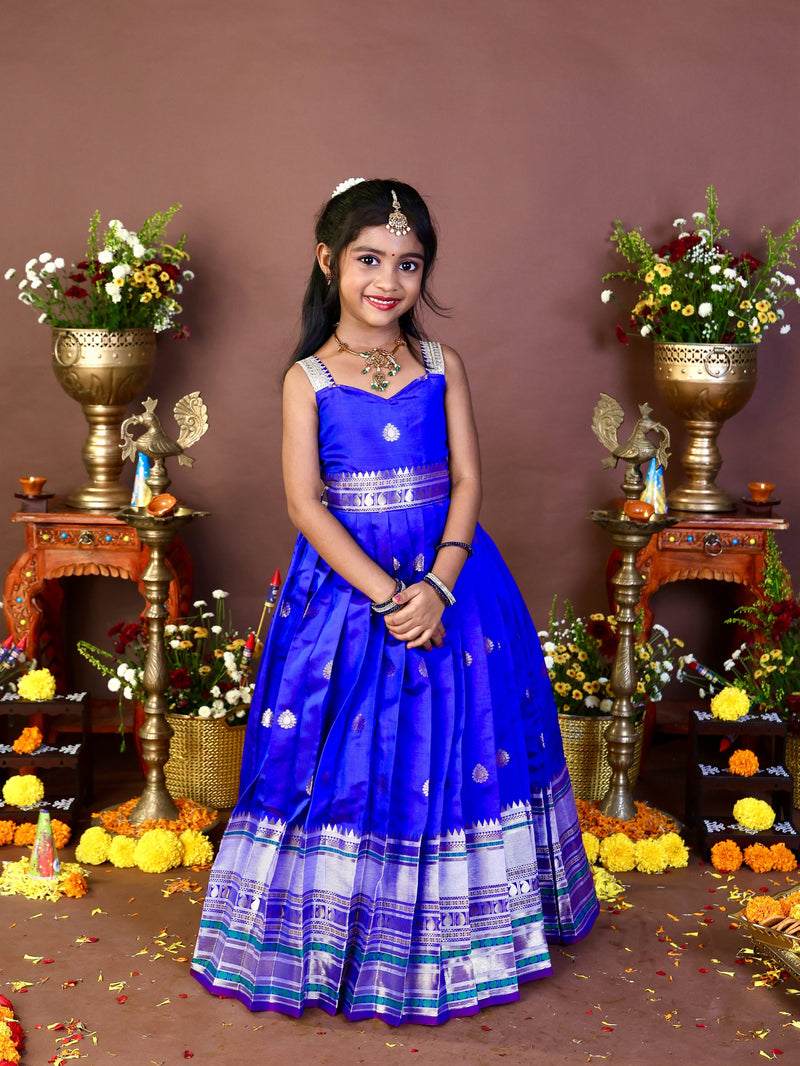 ADITI - Royal Blue Elegance Banarasi Silk Frock
