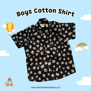 Super Comfortable and Stylish 100% Cotton Kids Shirt – Black Daisy Print