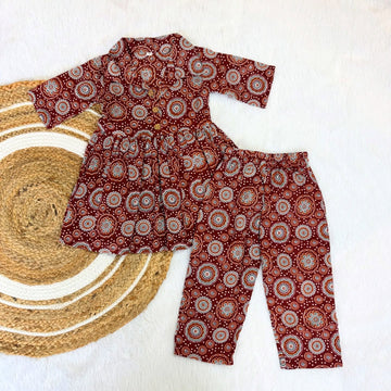 Maroon -  Jaipur Cotton Co-ord Sets for Kids