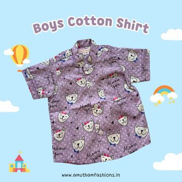 Super Comfortable and Stylish 100% Cotton Kids Shirt – Lavender Meow Cat Print