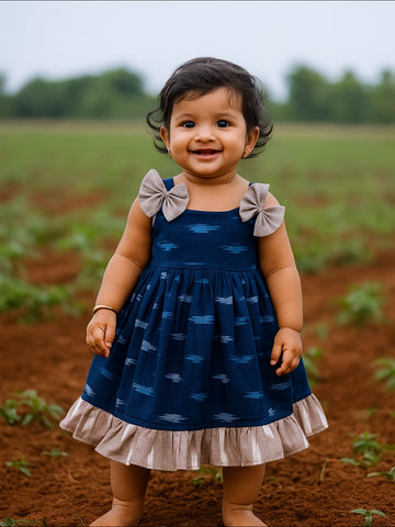 Blue and Grey Ikkat Cotton Frock