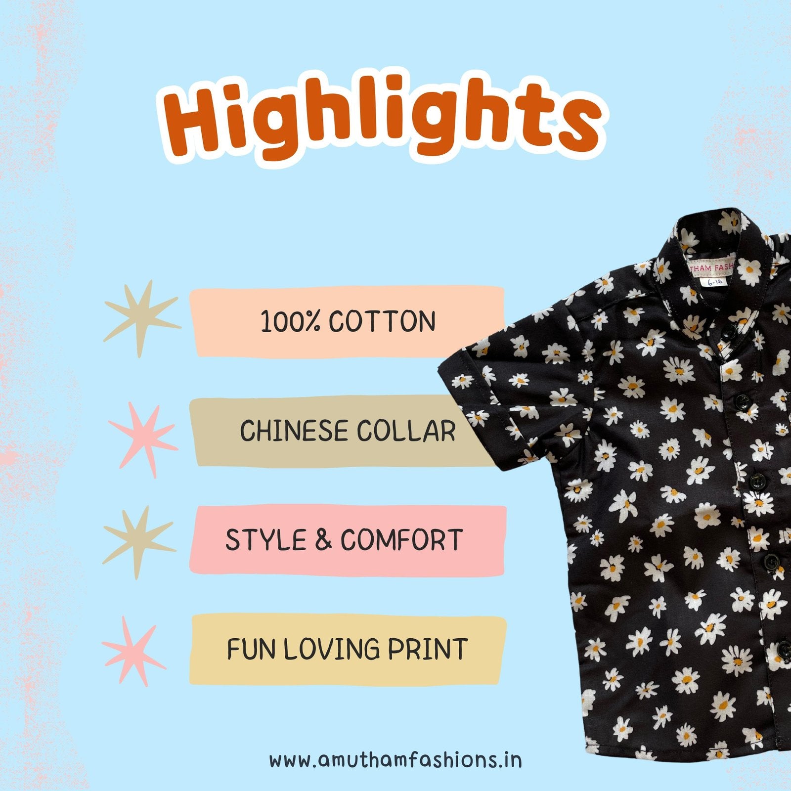 Super Comfortable and Stylish 100% Cotton Kids Shirt – Black Daisy Print